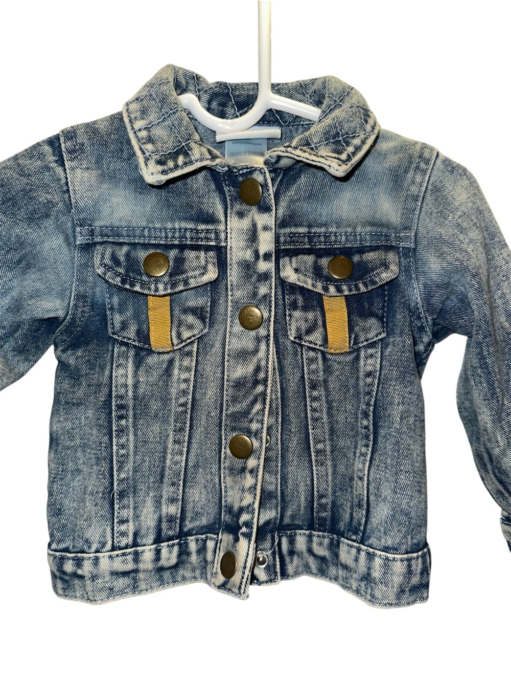 Little Lass Light Blue Acid-Wash Denim Jacket with Tan Tabs